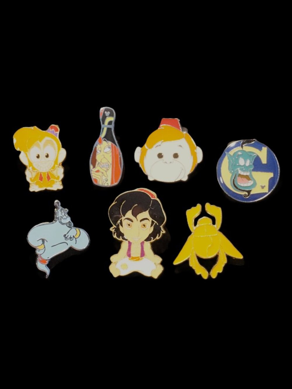 Disney Pin Trading 7 Pin Lot Featuring Characters from the Disney Movie Aladdin